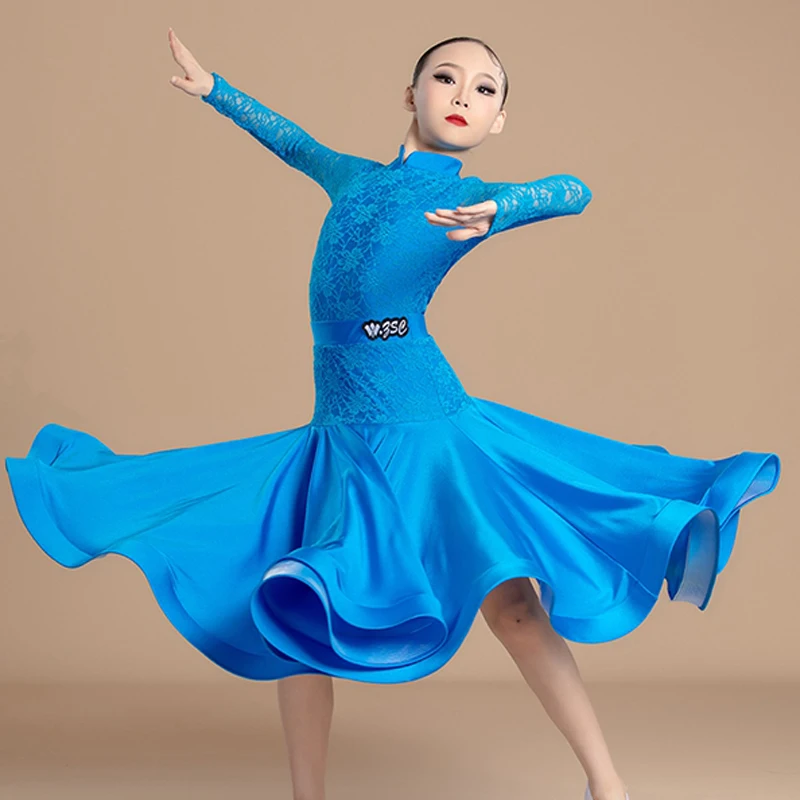 Girls Ballroom Dance Clothing Long Sleeves Dress For Standard Waltz Modern Dancing Competition Suit Training Costume VDL290