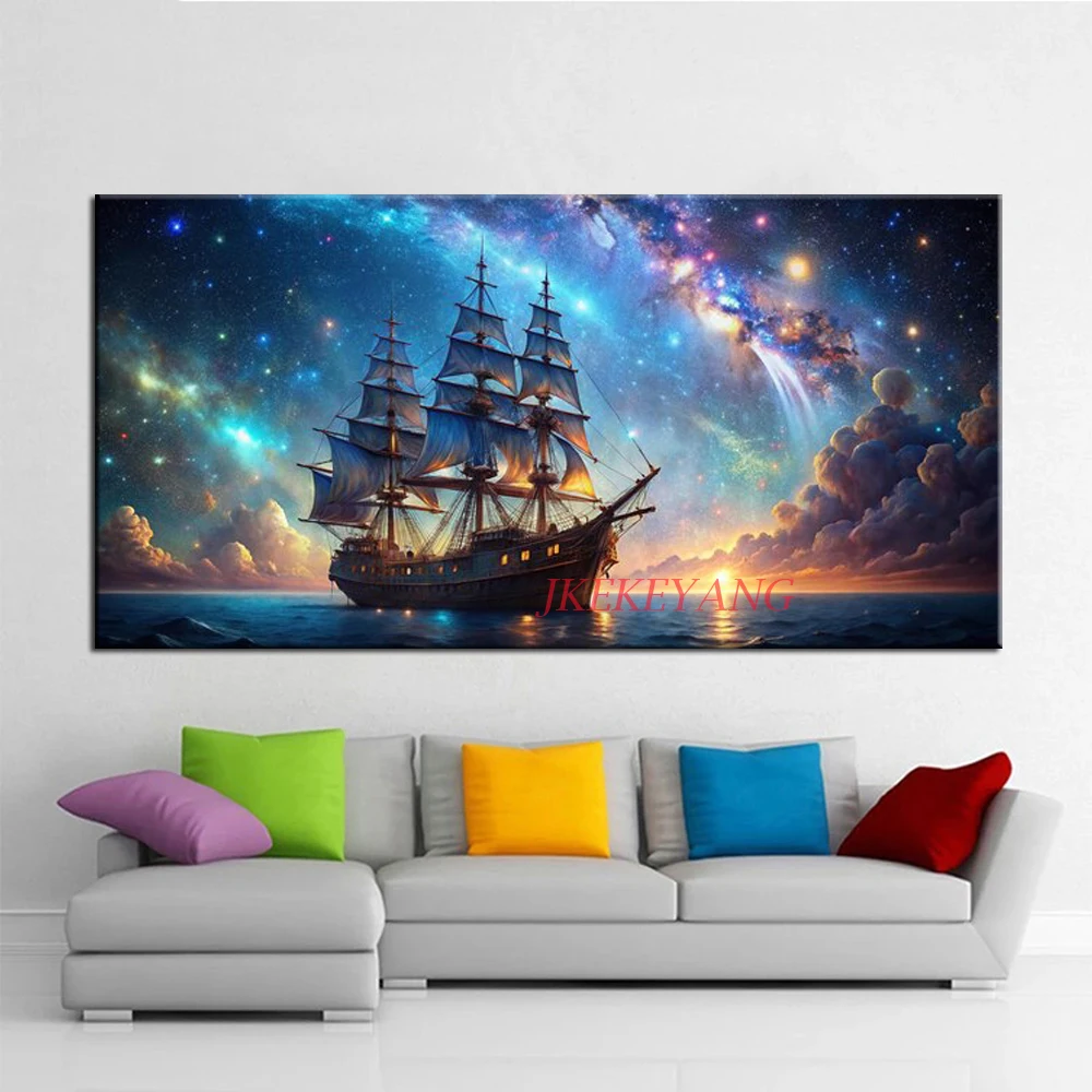 DIY Diamond Painting Cross Stitch Sailing  Ocean Starry Sky Full Drills Diamond Mosaic New Collection 2024 Home Decor Gift