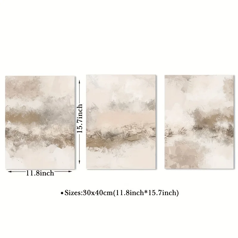 Frameless3pcs Modern Minimalist Abstract Canvas Art Prints, Brush Strokes Wall Decor Posters, Neutral Nordic Style, for Interior