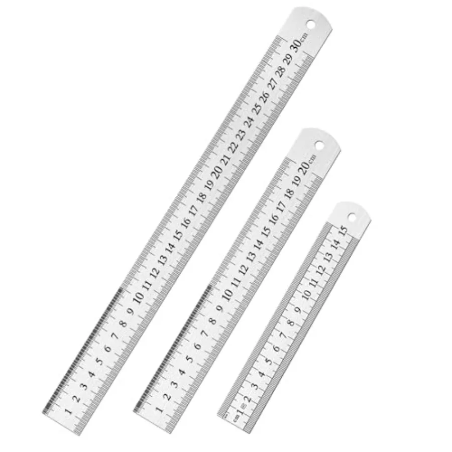 

3 Pack Stainless Steel Ruler Set - 6/8/12 inch, SAE Metric, for Drawing Home Office Engineering Use, Silver, Durable Corrosion-