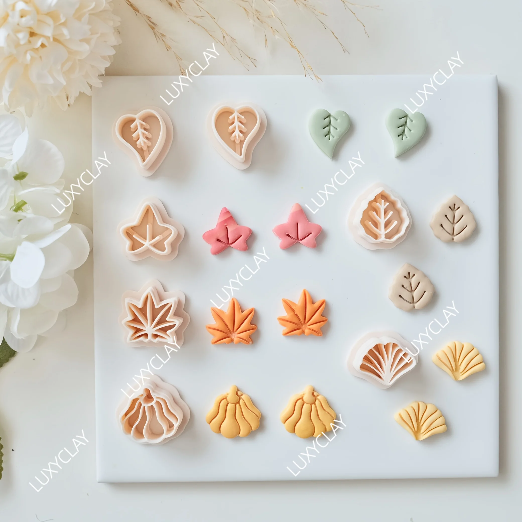 7pcs/set Fall Leaves Shape Polymer Clay Cutters for Earring & Jewelry Making, Embossed Leaves Pattern Polymer Clay Cutting Molds