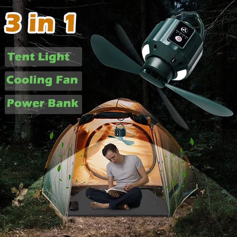 Ventilador de Camping con luz LED y Control remoto, linterna de techo plegable recargable, 3 en 1, 10400mAh