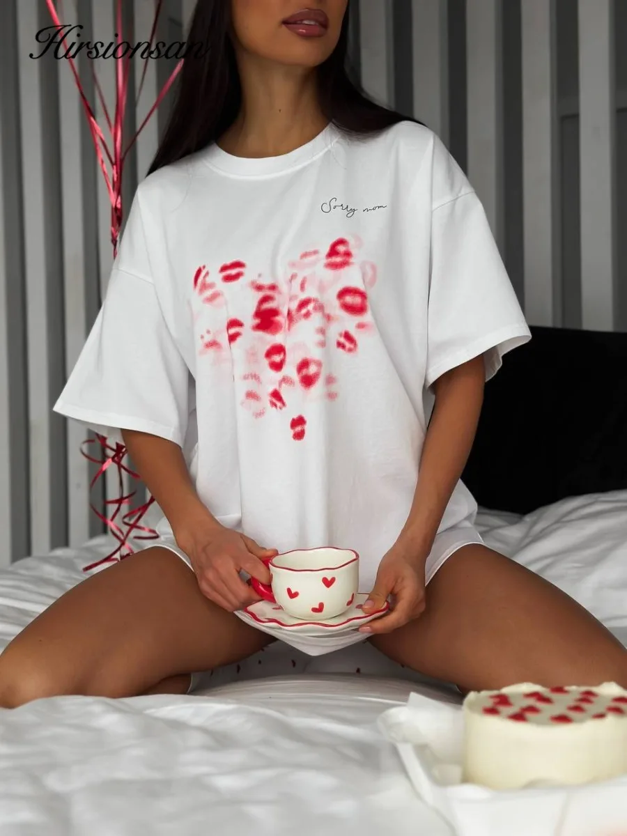 

Футболка Hirsionsan 2026 летняя, 100% хлопок, с коротким рукавом, мягкая, женская, с фруктовым принтом, свободного кроя, с круглым вырезом, в уличном стиле