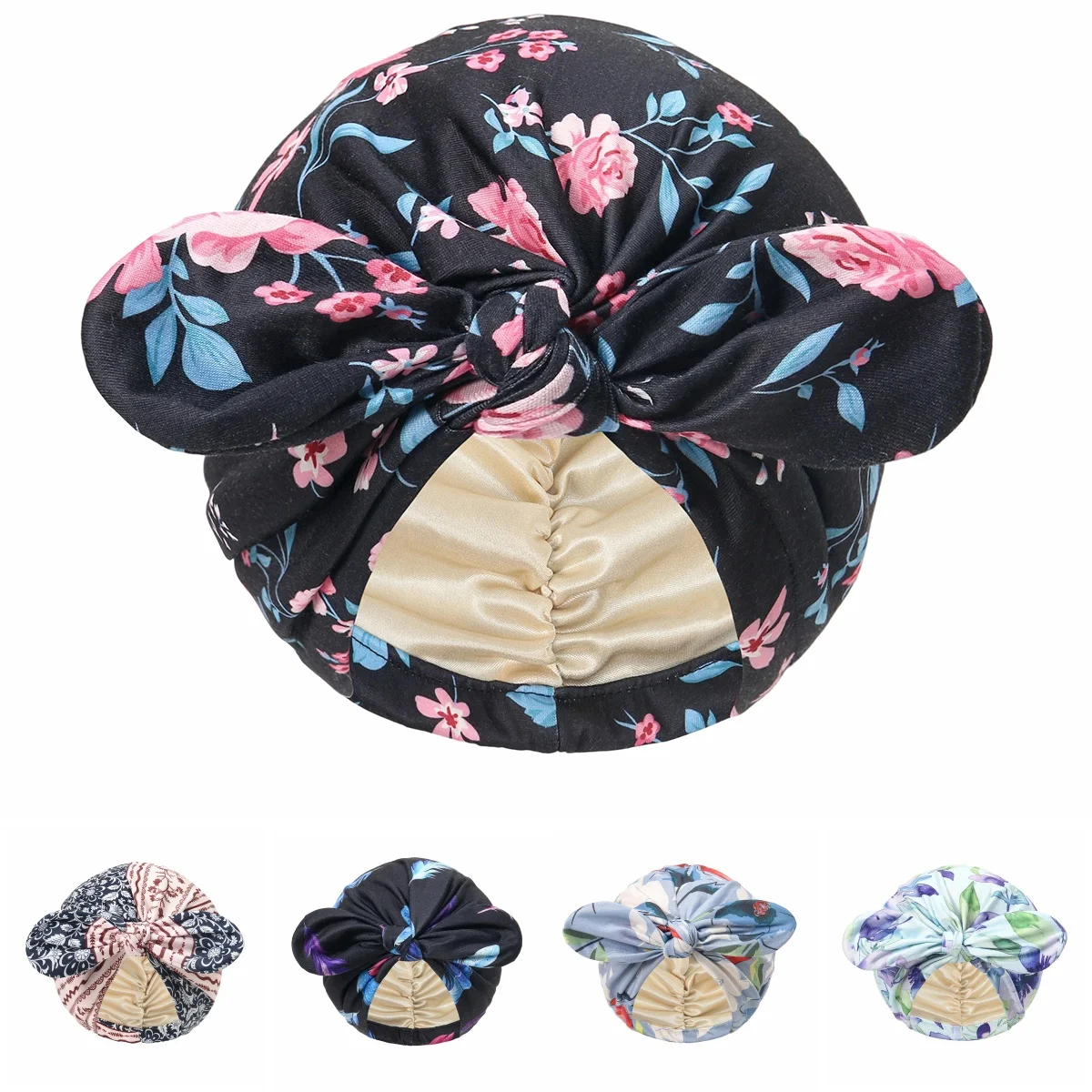 

2025 New Bow Printing Ladies Turban Bonnet Soft Strech Arab Wraps Hijab Caps Women Head Scarf Ready To Wear Ladies Turbante