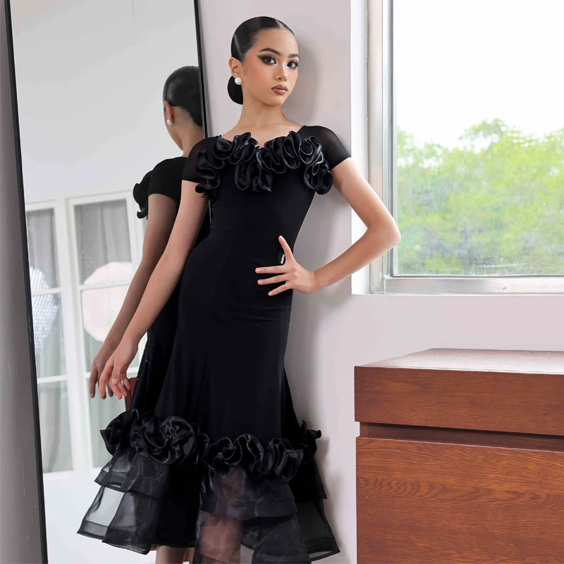 

Детское профессиональное платье для латинских танцев по национальному стандарту, костюм для бальных танцев для девочек, платья для вальса и современных танцев SL12149