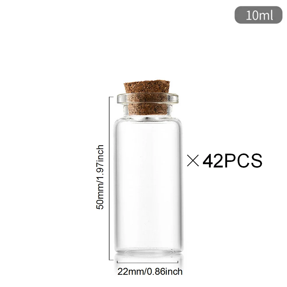 42PCS 10ml Glass Bottles Cork Stoppers DIY Decoration Mini Glass Vials Cork Message Glass Bottle Vial Cork,Small Glass Bottles