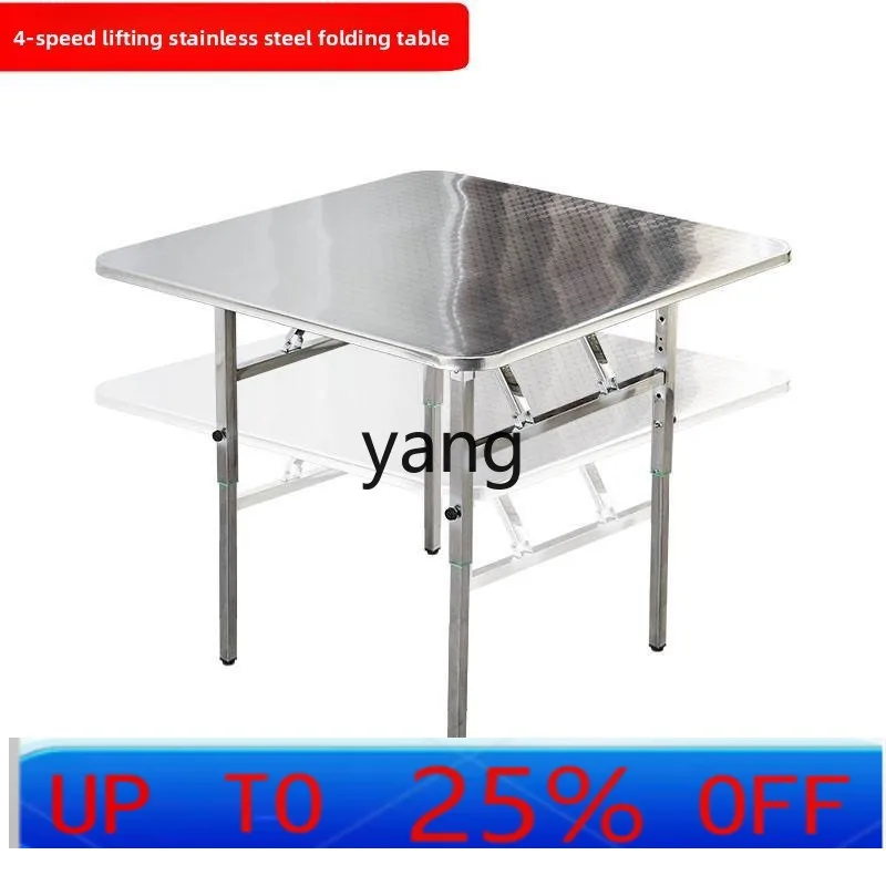 

LMMThickened Stainless Steel Folding Table, Adjustable Height, Square Portable BBQ Stall