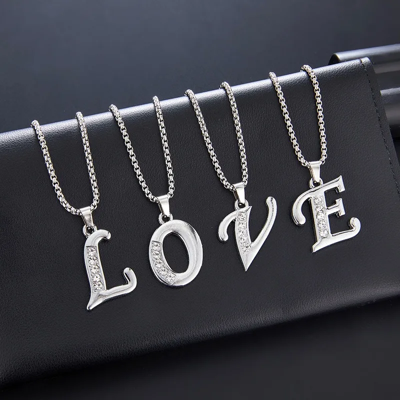 

Fashion Shiny A-Z Letters Necklace Alphabet Initial Pendant Stainless Steel Sweater Chain For Women Girl Trendy Jewelry Gifts