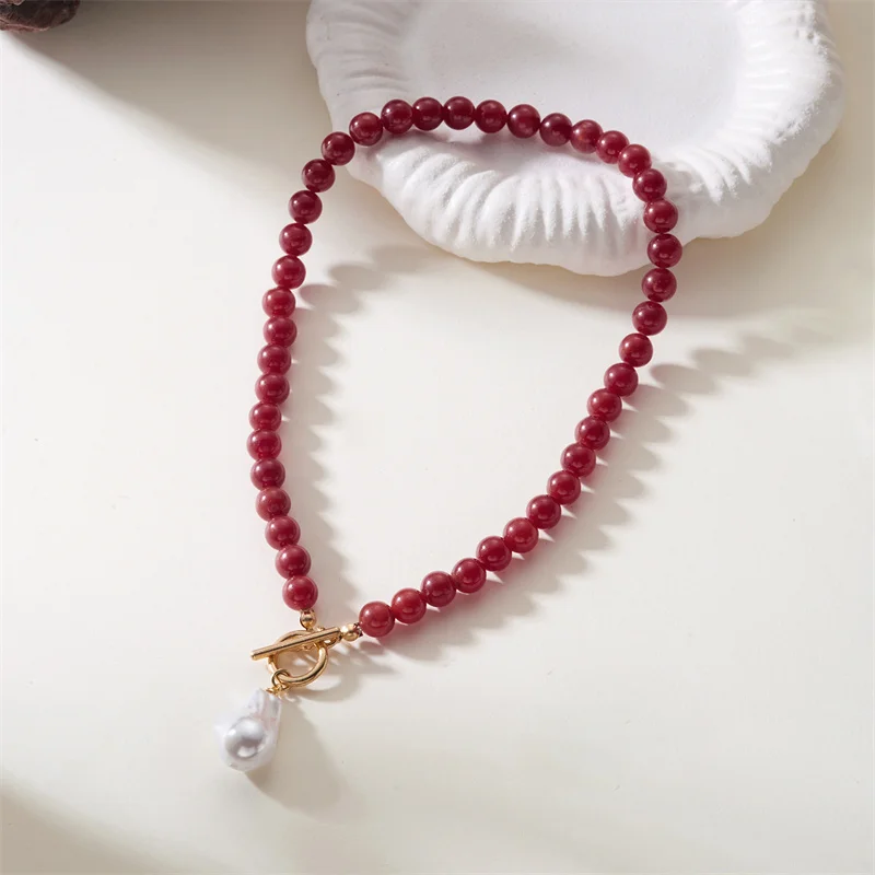 Handgefertigte böhmische Perlenimitat-Anhänger-Halskette, Quarz-Amethyst-Perlen, unregelmäßiges zerkleinertes Stein-Design für Party-Geschenk – Detail 16