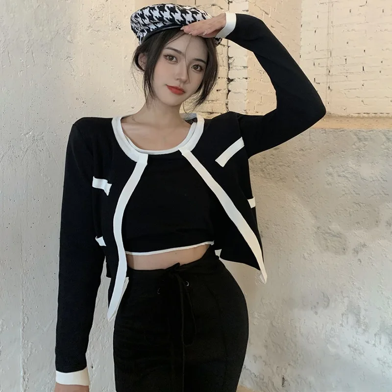 Women's Top One Size Cardigan Sweaters for Women Color Block Crewneck
