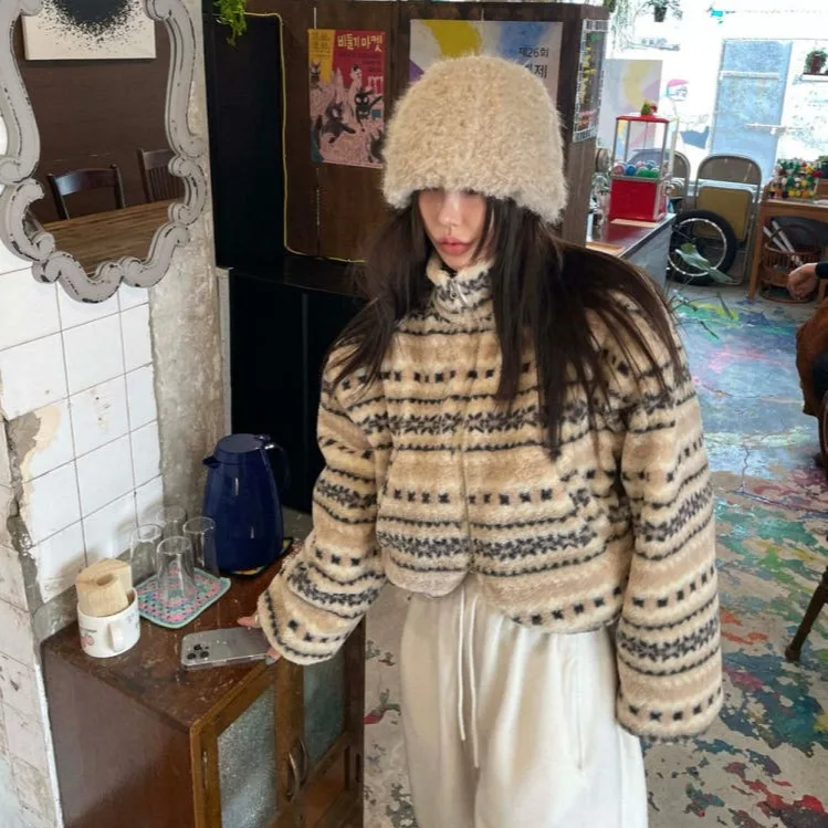 

Ladies Chic Winter ort Lamb Fur Jaet Cotton Padded Loose Fit Color Blo Warm Dstring Casual Commute Sle Coat