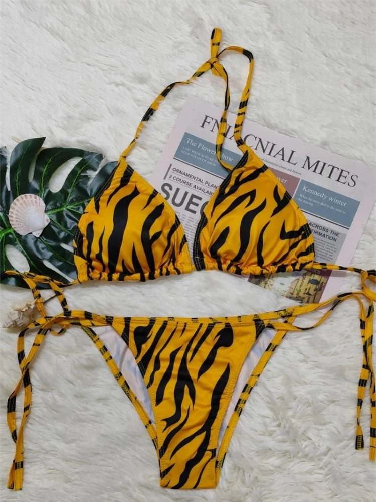 American Retro Black Yellow Zebra Print Print Bikini Set Women Sexy Hot Girl Beach Style Swimsuit Y2k Fashion Vacation Swimwear - Image 3
