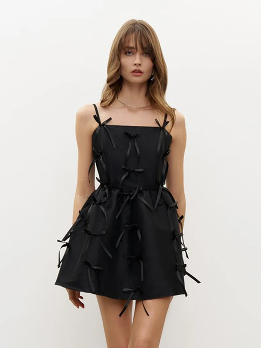 

Marthaqiqi Black Ladies Sleepwear Sexy Spaghetti Strap Nightgown Backless Pajamas Slash Neck Nightie Mini Dress Female Nightwear