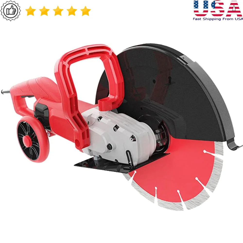 6800W Electric Concrete Saw 14 Inch Wet Dry Circular Cutting Tool 135mm Blade Roller Design Dust Management Portable Masonry