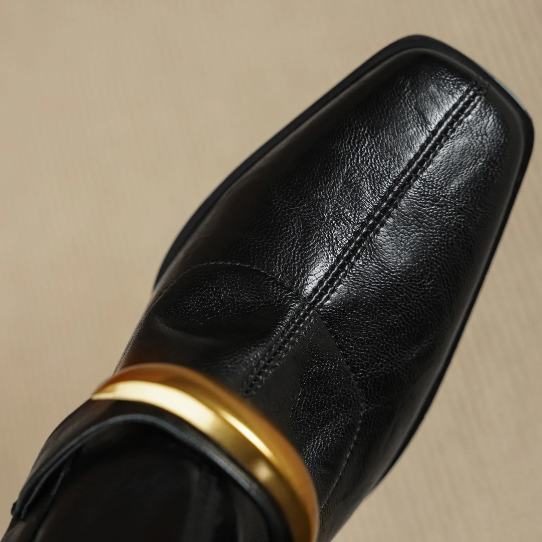 المرأة جلد الغنم كبيرة بو الجلود المرقعة مشبك معدني ساحة تو الظهر البريدي الخريف حذاء من الجلد 7 سنتيمتر سميكة عالية الكعب أحذية قصيرة #5