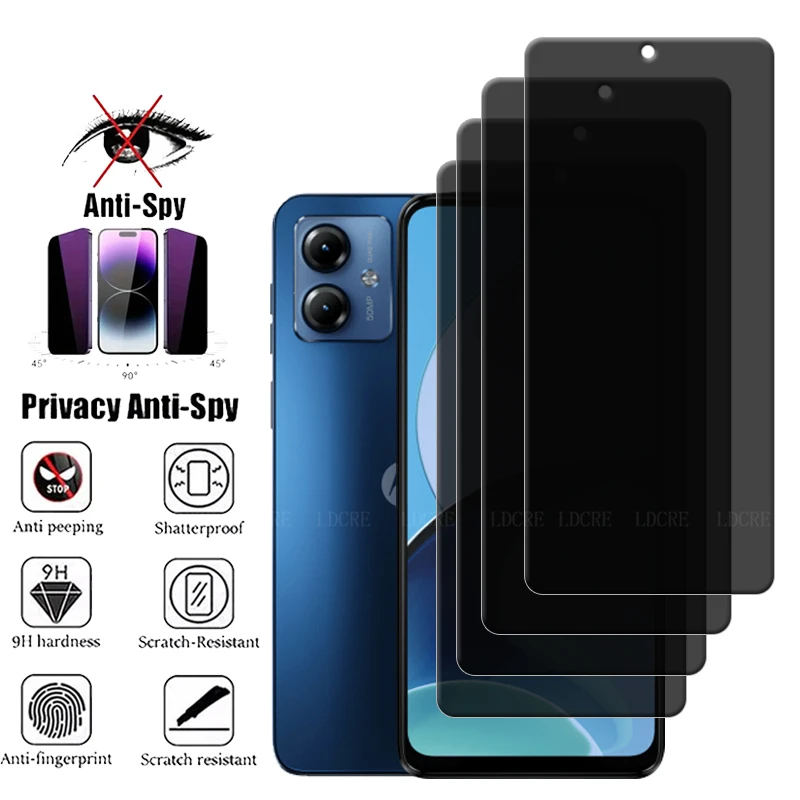 

4Pcs For Motorola Moto G14 Glass Moto G14 Screen Protector Cover Protective 9H HD Anti-Spy Privacy Tempered Glass Moto G14 G 14