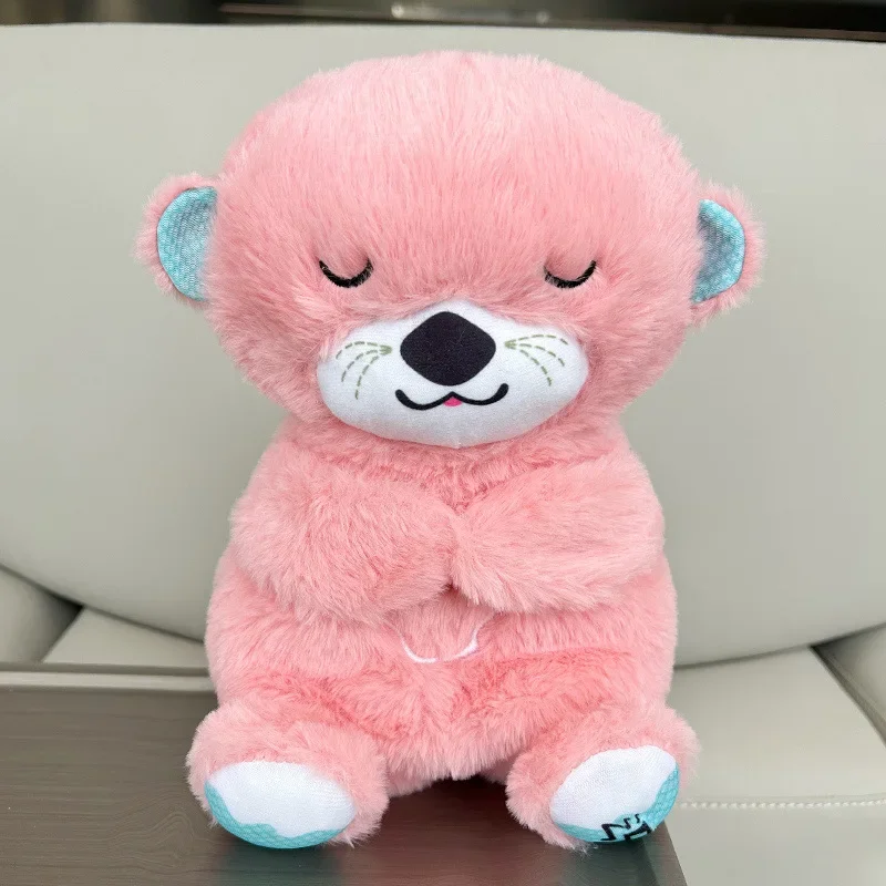 New baby plush doll that breathes otter emits light cute little breathing bear baby lulls to sleep music sound and light doll