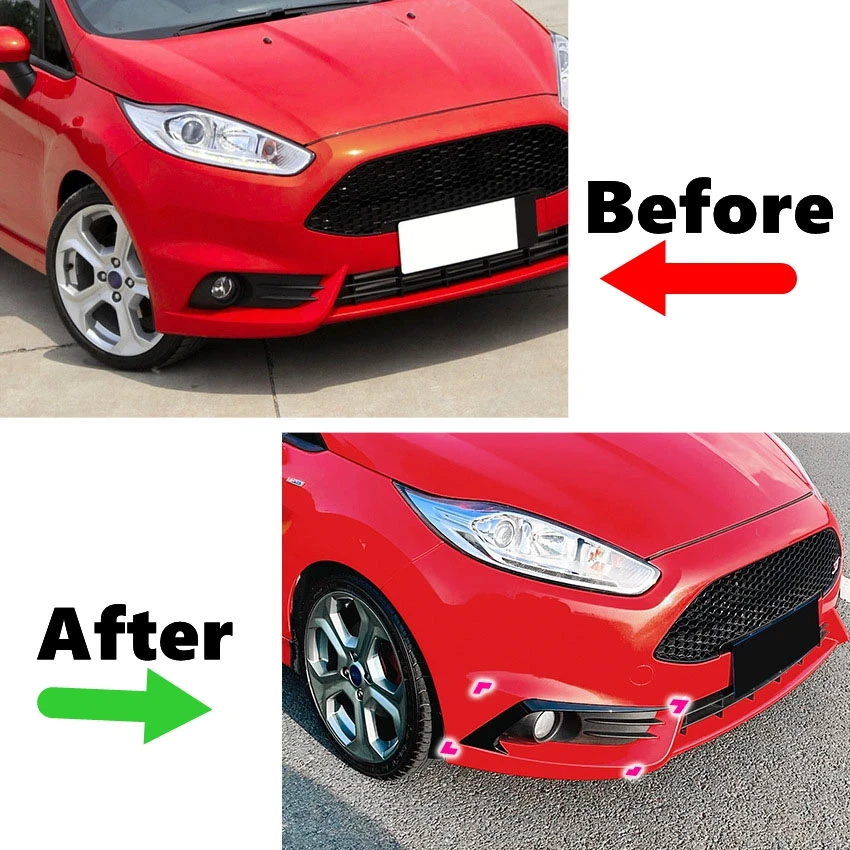 For Ford Fiesta ST MK6 2012-2017 Front Bumper Spoiler Fog Lamp Cover Air Knife Splitter Body Kit Carbon Fiber look/ Glossy black view 4