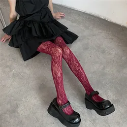 Gothic Sexy Black White Lolita Hollow Lace Mesh Stockings Pantyhose Japanese Goth Floral Rattan Stocking Hot Classic Tights