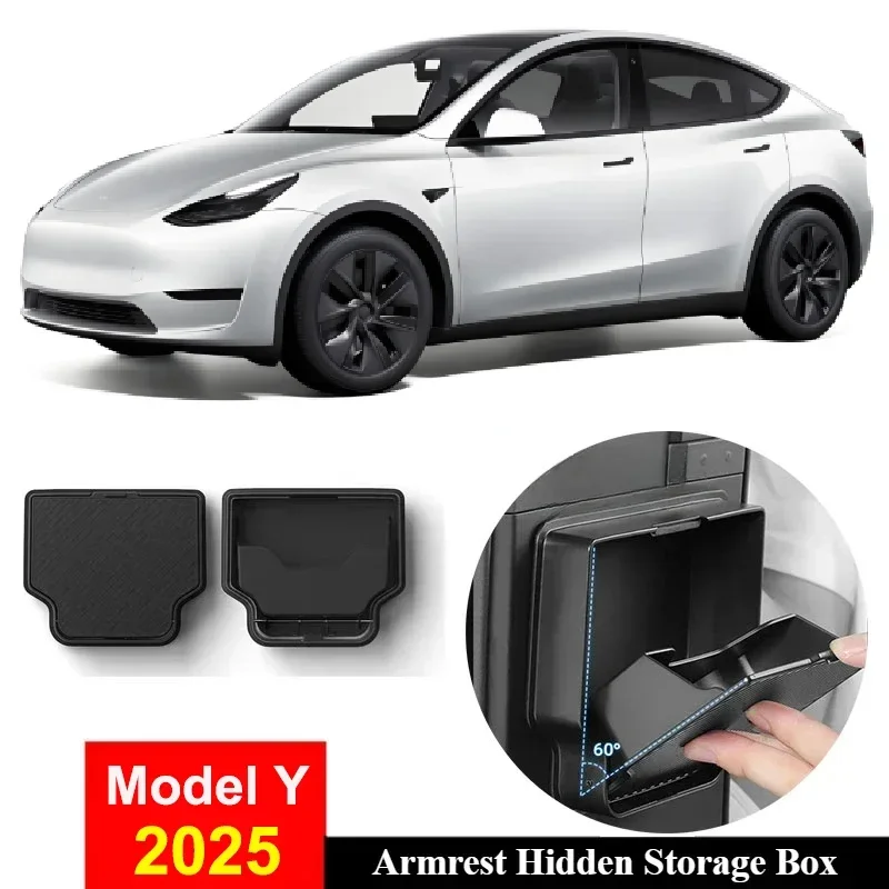 

Car Armrest Hidden Storage Box For Tesla Model Y Juniper 2025 ABS Center Console Organizer Armrest Hidden Secret Compartment
