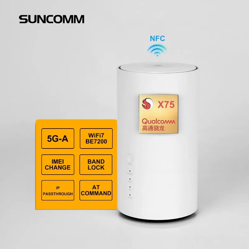 

SDX75 5G CPE WiFi 7 Dual-band BE7200 Home Mesh CAT20 Support NFC VoLTE VoIP VPN Cell Lock TTL Network Lock 5G Router