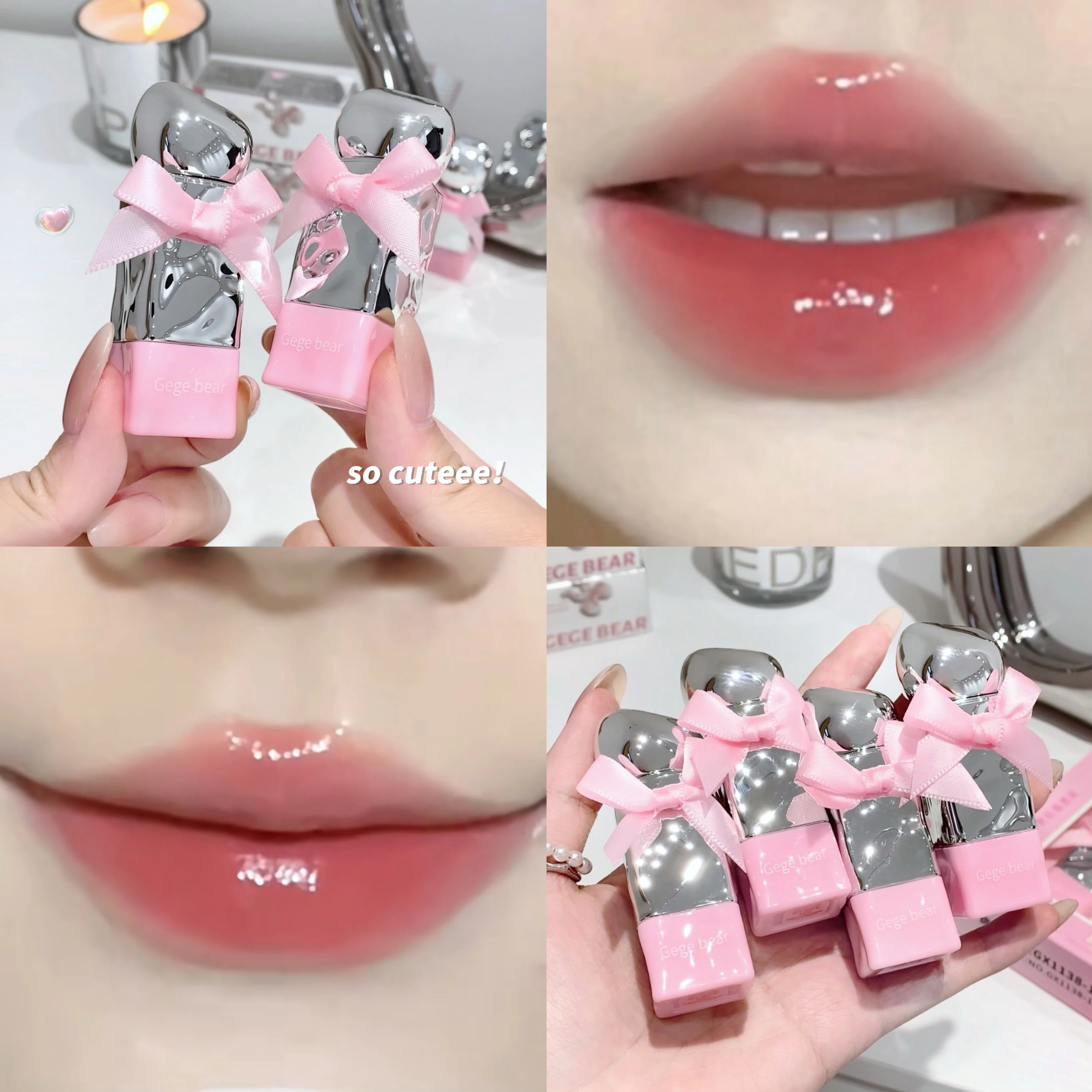 Gegebear Water Gloss Lip Glaze Set, spiegelähnliches Make-up, nicht leicht zu färben, Cup Valentinstag-Lippenstift-Set