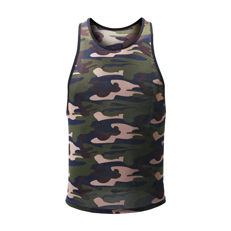 Mens Tank Top Mesh Camouflage Personality Sport T-Shirt Casual Base Top