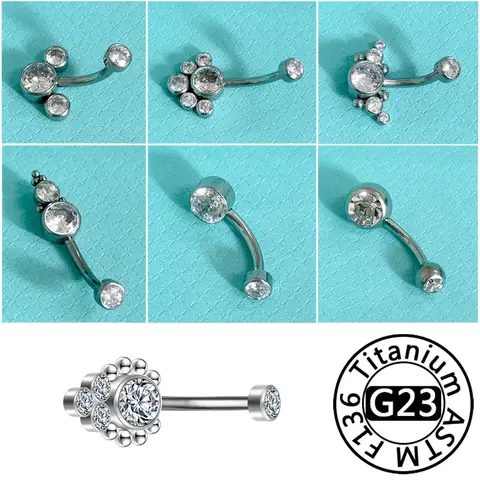 F136 Titanium Zircon Belly Button Rings Body Piercing Jewellery 16G Navel Piercing Ring Jewelry Women titanium eyebrow piercing