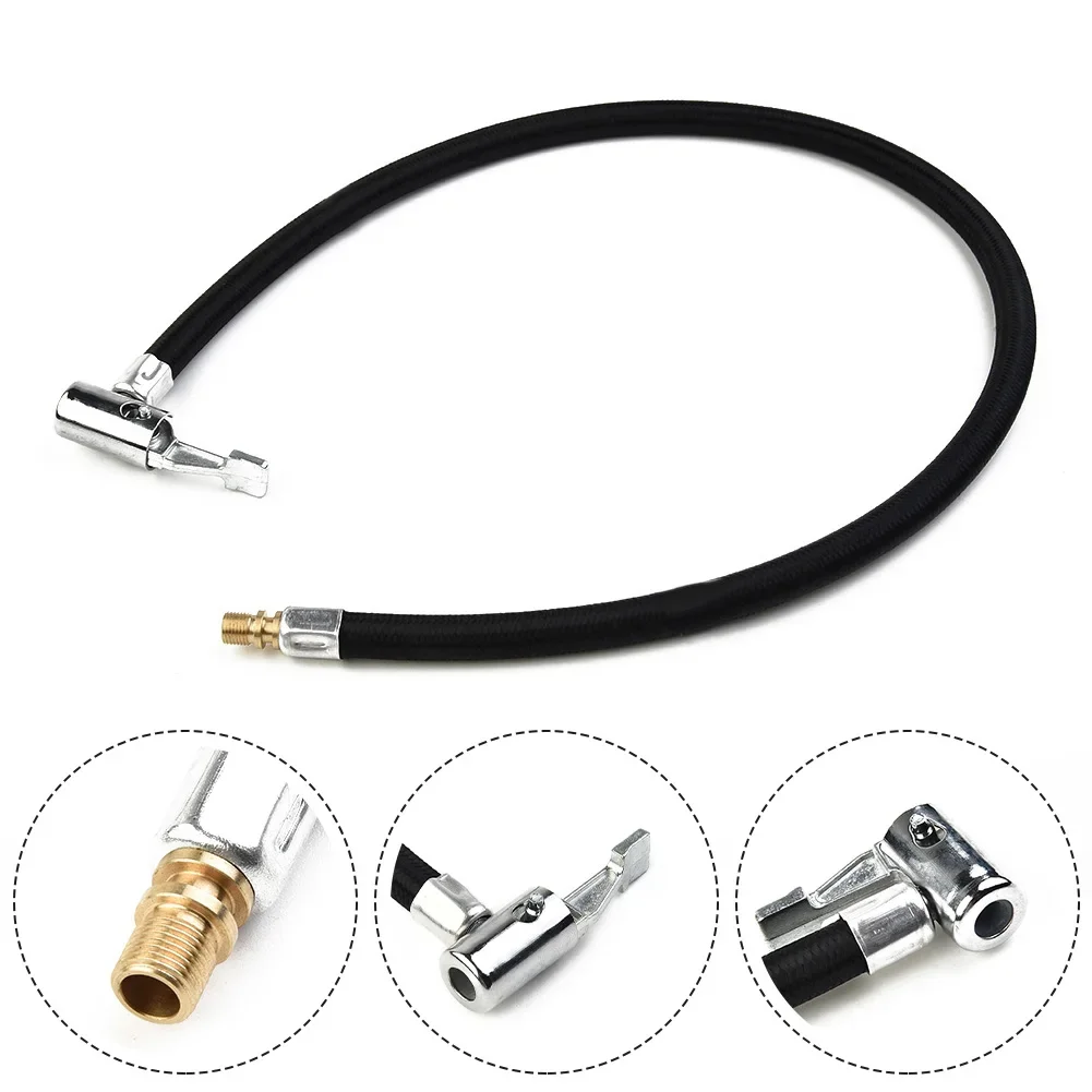 Black Air Inflator Hose Adapter Valve Accessory Connect Extension M8x0.75 Parts Pipe Replacement Rubber+Metal+Cloth