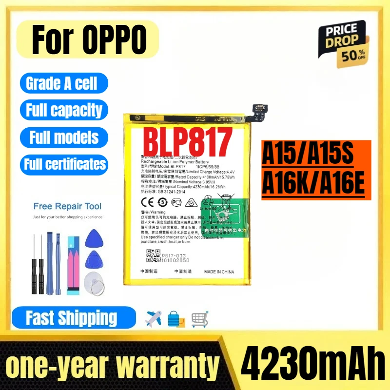 

BLP817 for OPPO A15/A15S/A16K/A16E Mobile Phone Battery High Quality High Capacity Replacement Bateria Grade A Cell with Tools