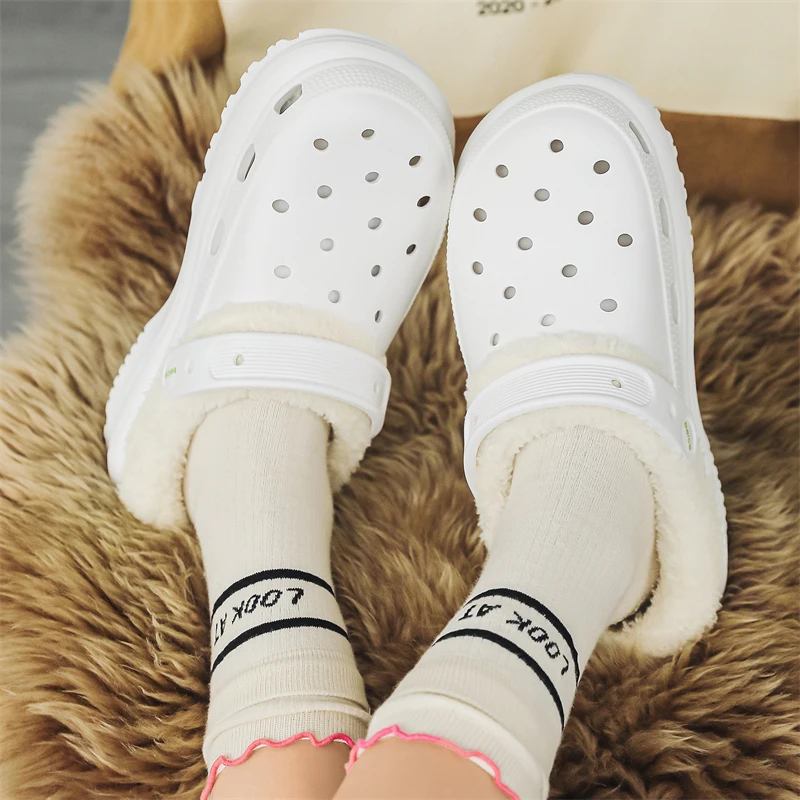 

Women Slippers Black/white Platform Plush Lining Winter Warm Walking Cotton Slippers Bare Feet Daughter's Indoor Platform Shoes