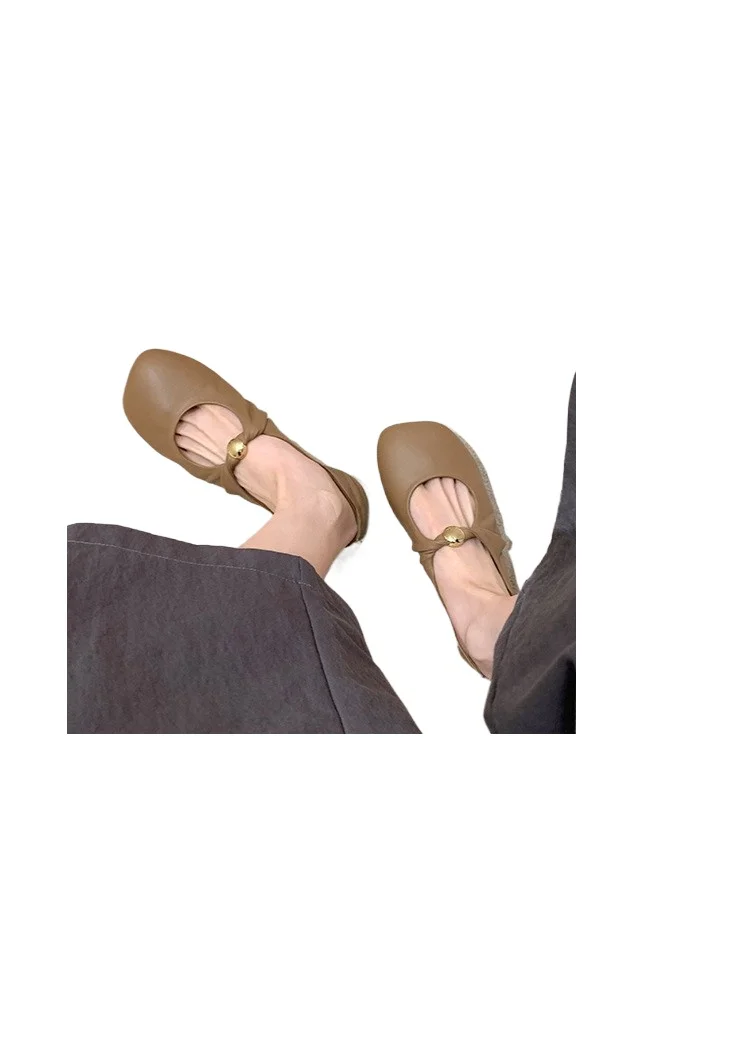 

2026Low Heel Soft Leather Knot Detail Casual Shoes for Women round Toe Flat Bottom Rubber Sole Comfortable Spring Autumn Shoes