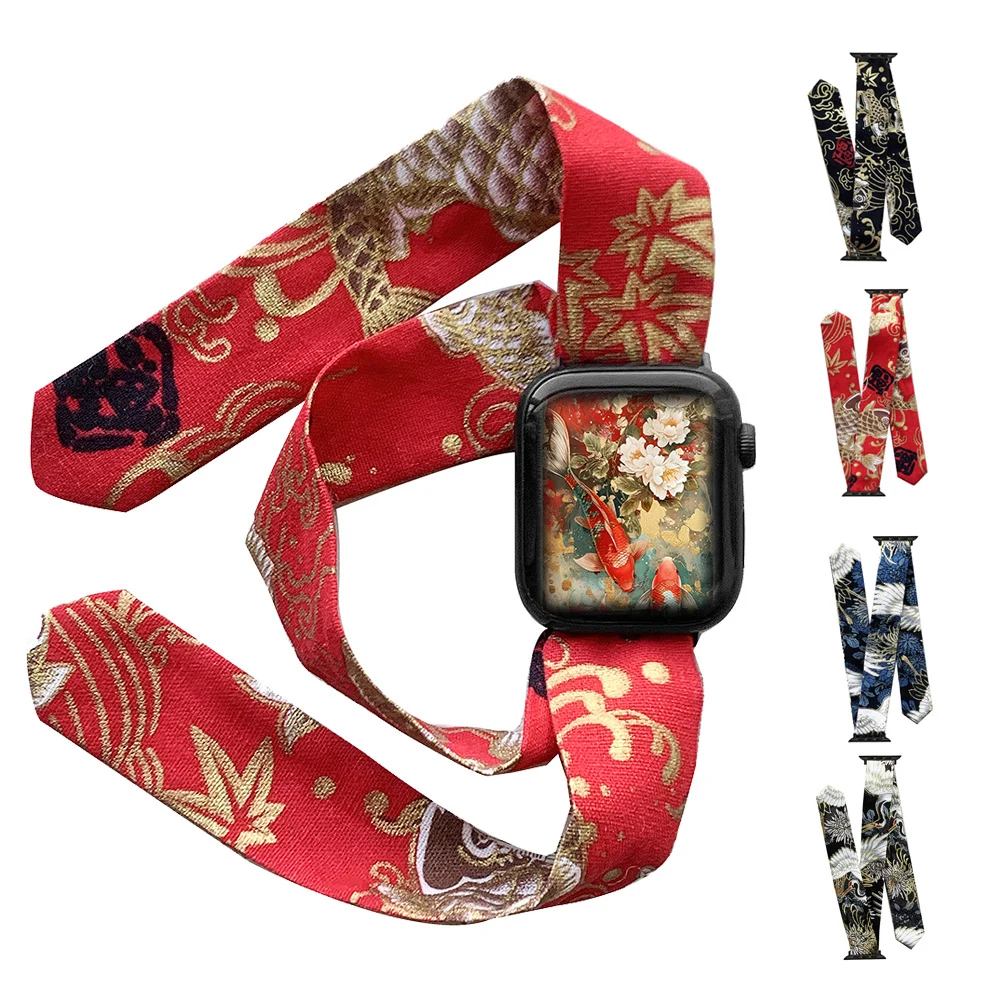 New Year atmosphere strap suitable for Apple Watch, festive style, lucky koi, elegant crane, unique charm design