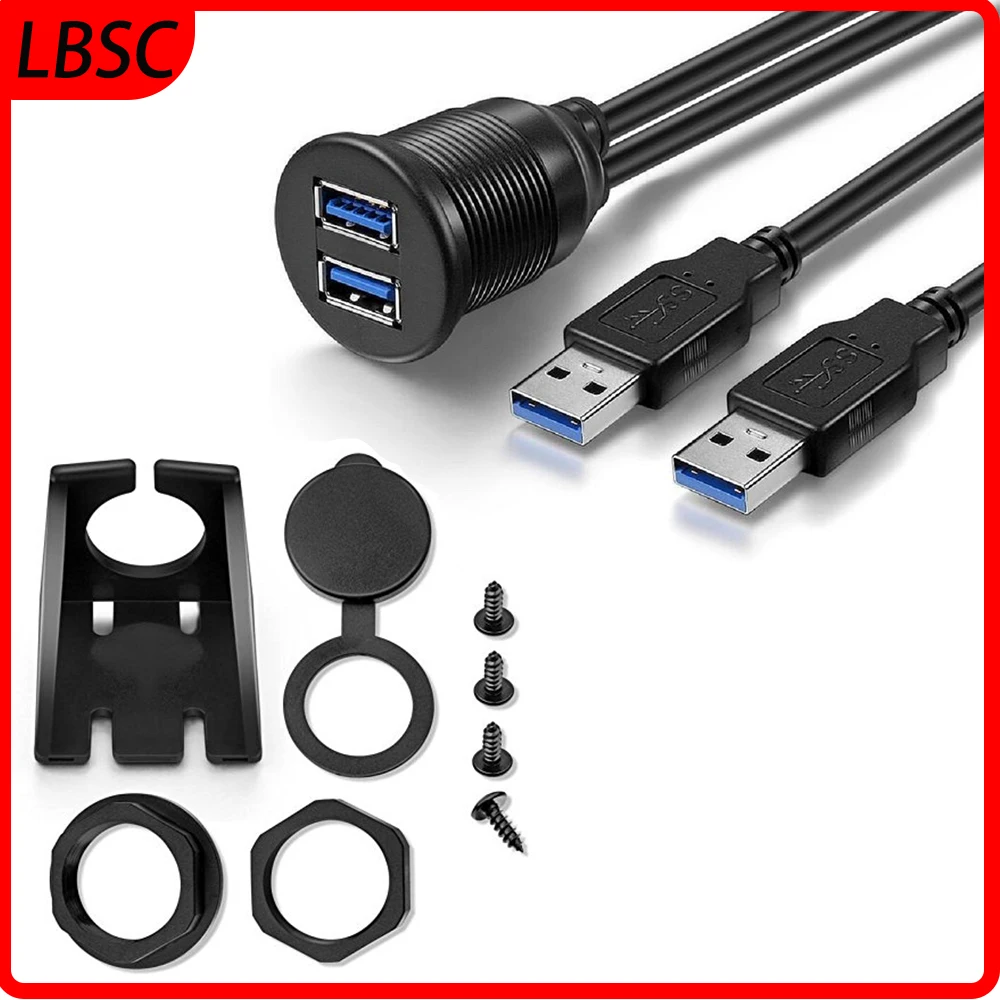 USB Panel Flush Mount Cable , Dual USB 3.0 Extension USB Mount, Dash Mount, Flush Mount, Panel Mount Cable