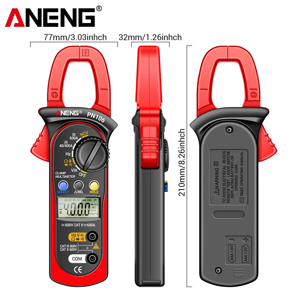 ANENG PN106 AC/DC Clamp Meter 600A Current Voltage High Precision 4000 Counts Digital Multimeter Tester Tool for Electrician