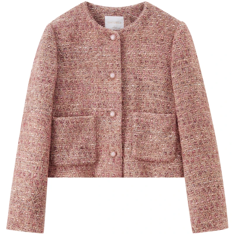 سترة نسائية قصيرة من التويد من SENTUBILA لشتاء 2025 90% بطة بيضاء فضفاضة برقبة دائرية وزر خرز ملابس خارجية أنيقة غير رسمية W54YB3038