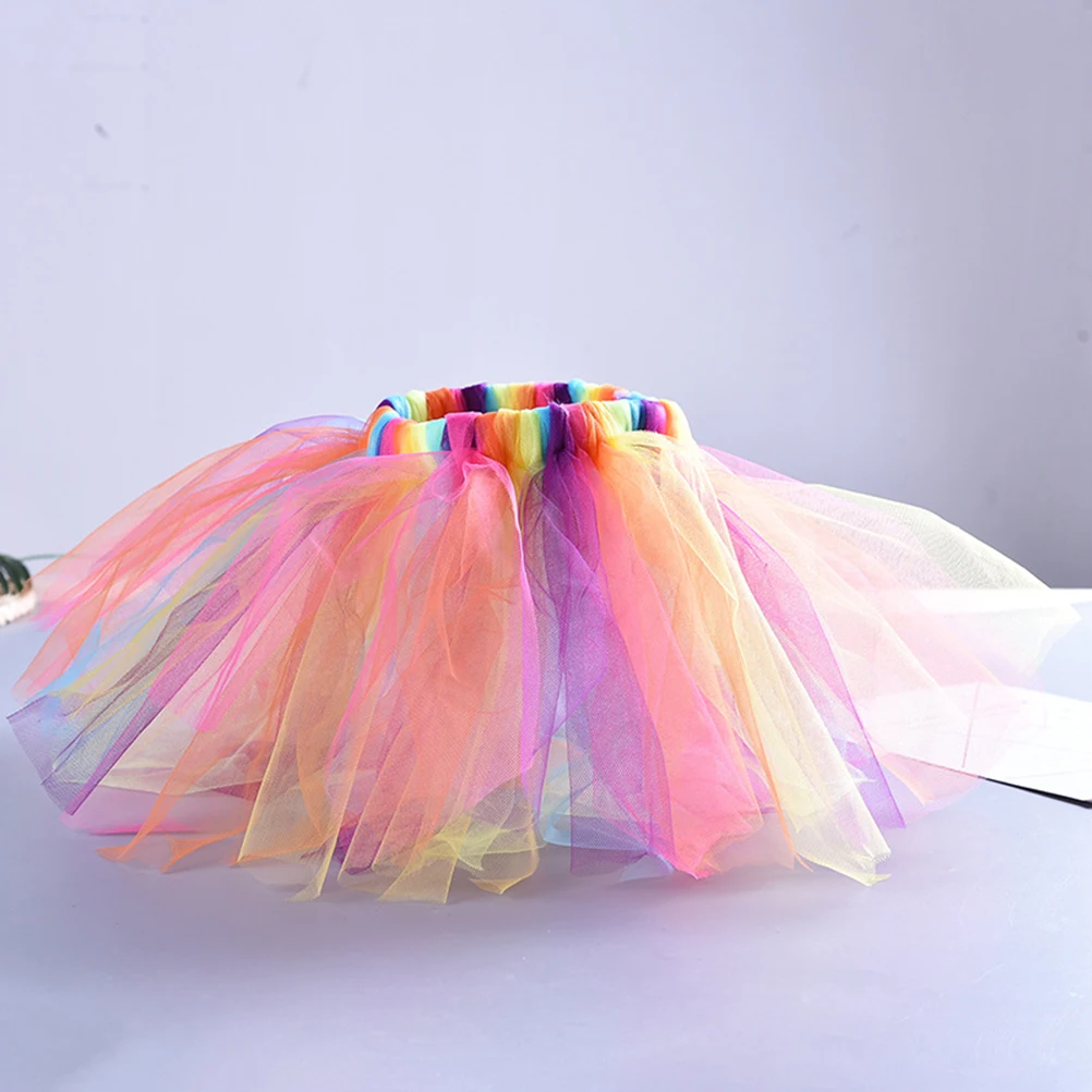 

Rainbow Mesh Skirt Unicorn Costume for Girls Dress Party Polyester Mesh Material Adjustable Straps 3D Flowers Decorated