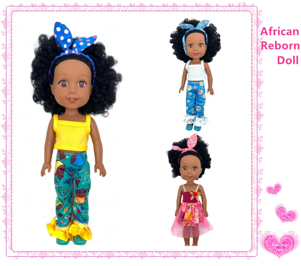 Birthday Gift African Girl Princess Dolls Kids Play House Toy Simulation Reborn Dolls Soft Rubber African Dolls Music Dolls Toy