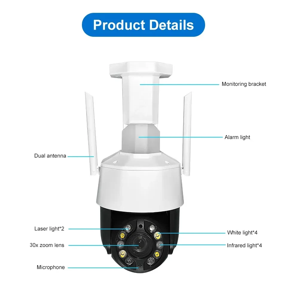 LCsee 5MP Wireless Outdoor PTZ Security Camera, 30X Optical Zoom, Smart Alarm Light, WiFi IP Camera, Alexa & ONVIF Supported