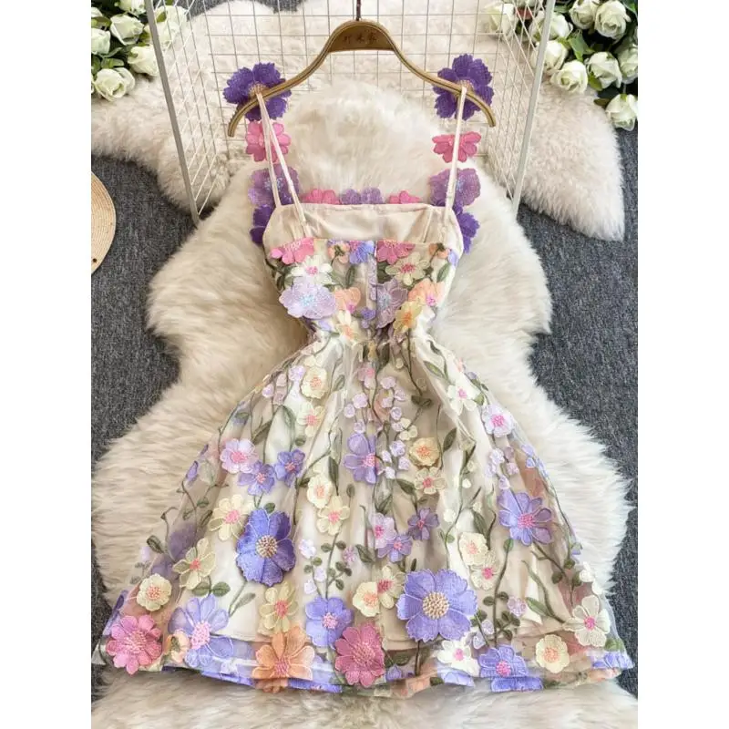 Vestidos de luxo femininos 2025 estilo francês tridimensional flor bordado perspectiva elegante e bonito vestidos femininos