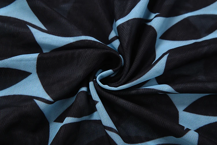 Nibber Midnight Sexy durchsichtiges 2-teiliges Set für Damen, Patchwork-Druck, O-Ausschnitt, volle Ärmel, Body + schmale, hüftumwickelte, lange Hosen-Outfits – Detail 12