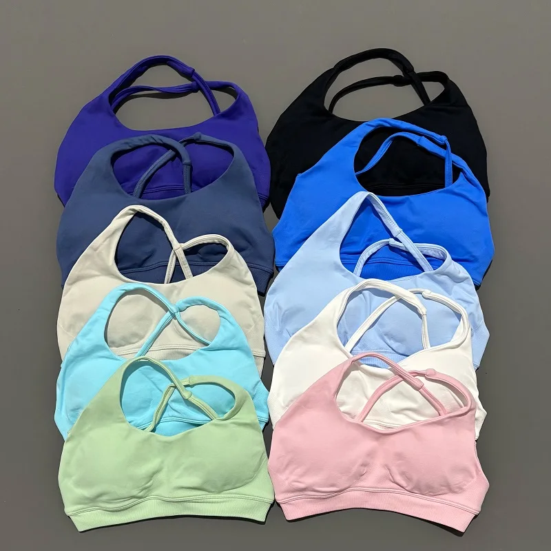 Women Asymmetric Sports Bra Seamless Yoga Top High Support Removable Chest Open Back Bra Gym Workout Underwear