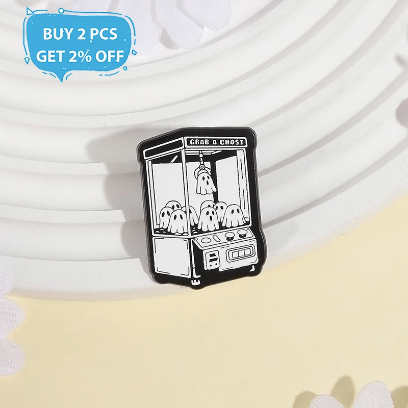 Ghost Claw Machine Enamel Pins GRAB A CHOST Metal Brooches Fashion Lapel Badge Backpack Clothes Jewelry Gift for Friends
