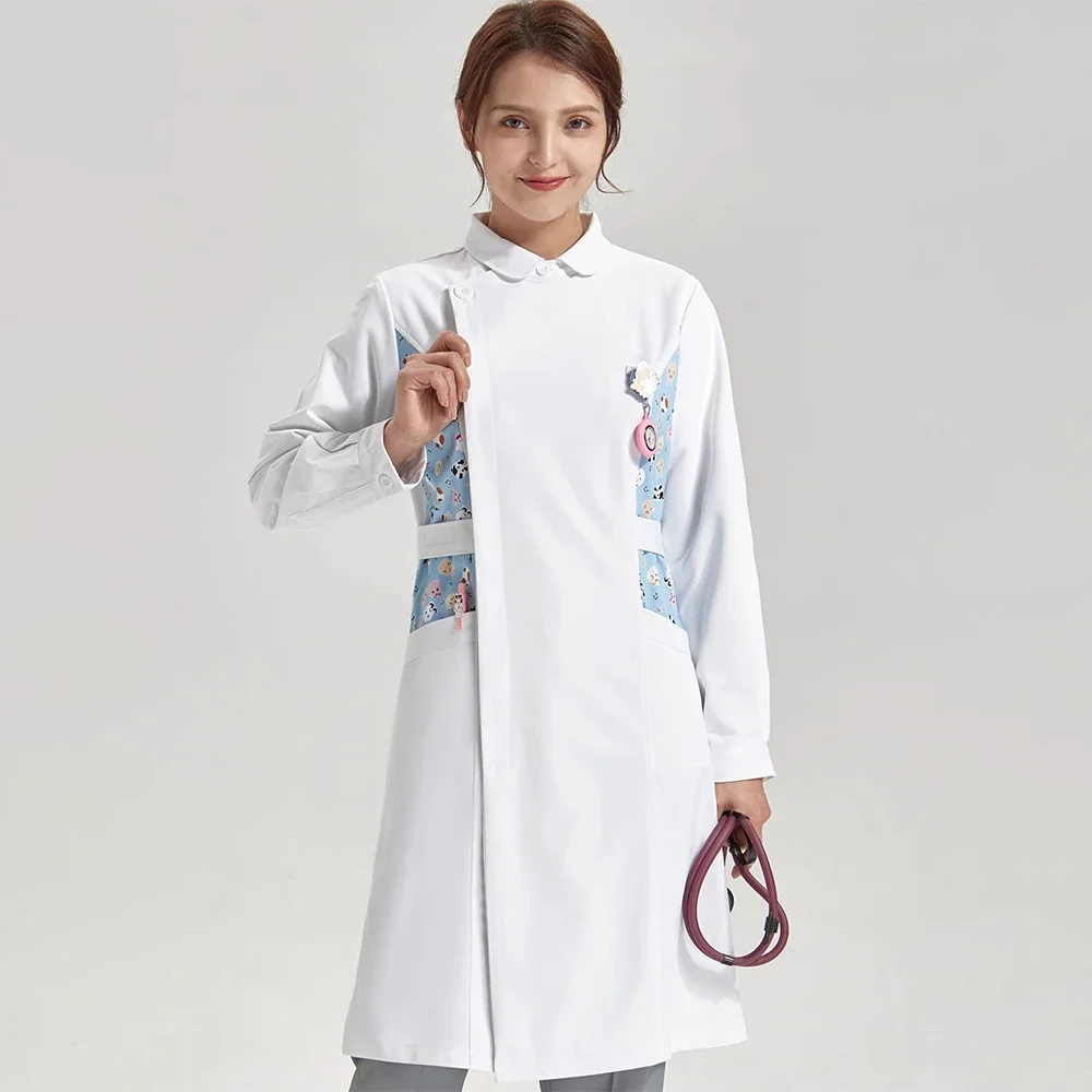 Nurse Dress Scrubs Healthcare Tunic White Women Pet Vet Beautician Work Uniform Style Nursing Robe Dresses