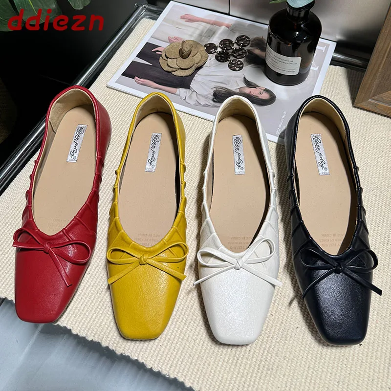 

Spring Summer 2026 New Women Flat With Shoes Casual Soft Female Butterfly Knot Fashion Pleated Dress Ladies Slip On Flats Shoes
