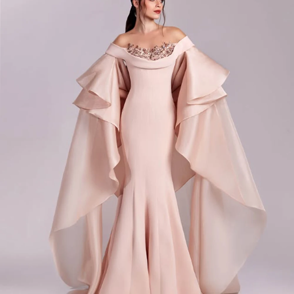 

Customized High quality Exquisite Classic Jersey Ruffle Pleat Beading Straight Boat Neck Long Dresses Prom Dresses Fashion