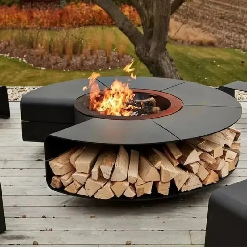 Patented Outdoor Smokeless Fire Pit Table Steel with Furniture Set AntiScald Heat Control for Patio Garden Party Cooking