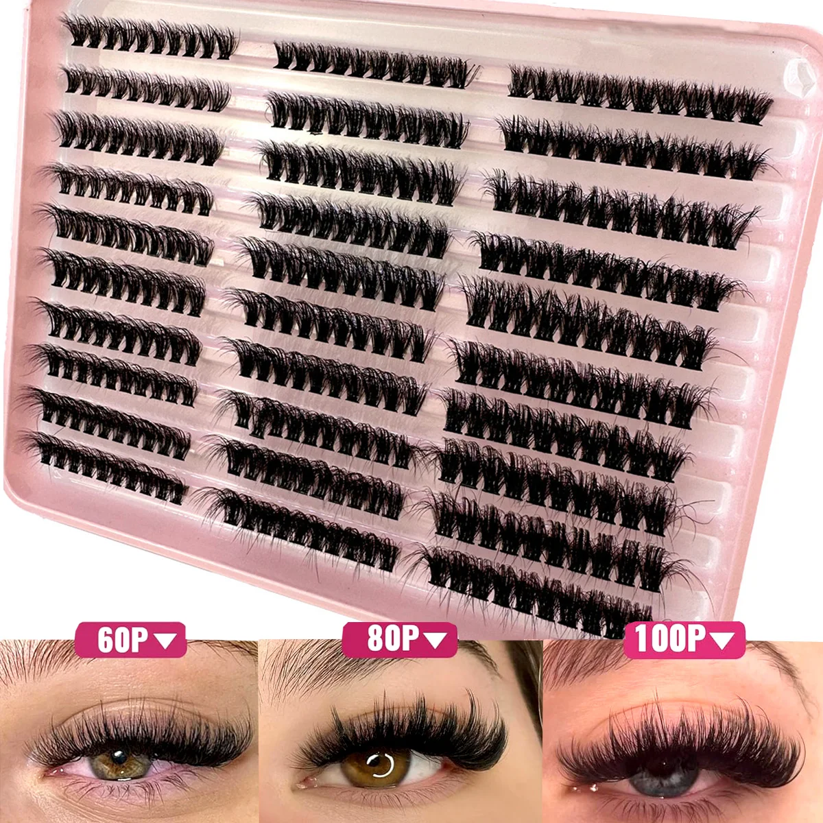 New 300/640Pcs D Fluffy Thick Eyelash Clusters D Curl Wispy Individual Lashes 60+80+100 Mix Eyelash Extensions False Eyelashes