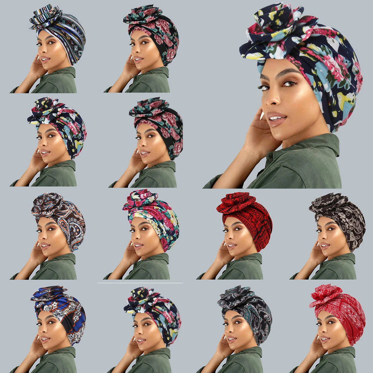 

Indian Flower Turban Bonnet Beanies Women Chemo Cap Muslim Hijab Headscarf Hair Loss Head Wrap Bandanas Headband Turbante Mujer