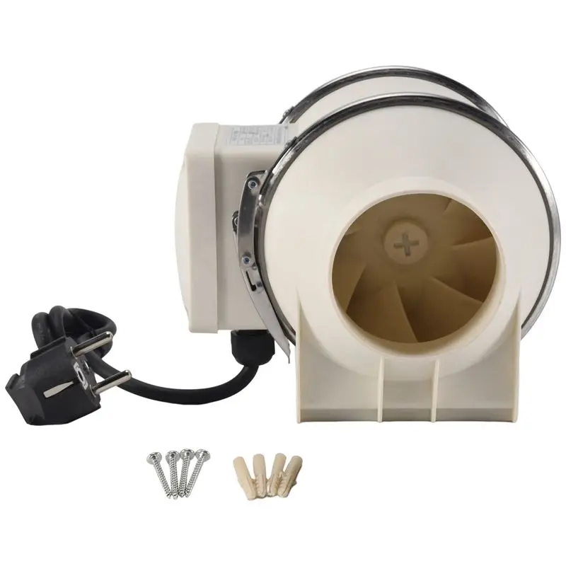 AS63-35W Bathroom Pipe Conduit Fan Vent Room Exhaust Inline Fan Kitchen Air Diffuser Duct Fan Grow Tent Blower Fan EU Plug